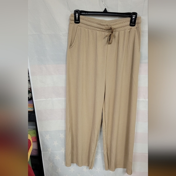 Elastic Drawstring Beige 2 Pockets Slacks - Picture 1 of 4